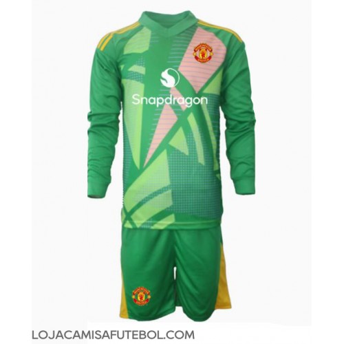 Camisa de Futebol Manchester United Goleiro Equipamento Alternativo Infantil 2024-25 Manga Comprida (+ Calças curtas)